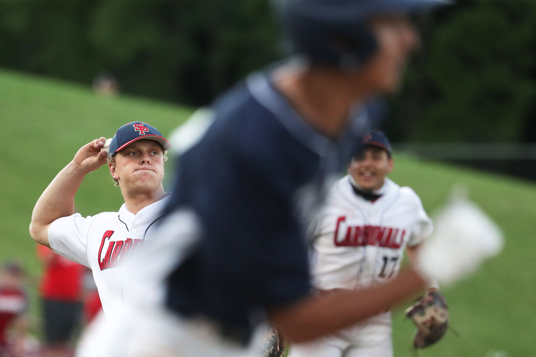 Prep baseball photo: Josh Caron throws out Carl Cano for final out in state championship game